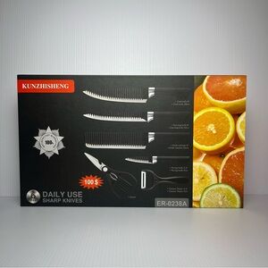6 Piece Black Knife Set with Vegetable Peeler and Scissors